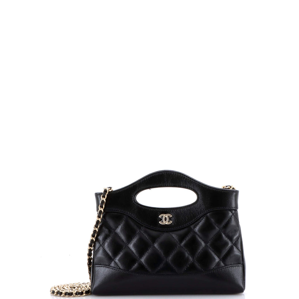 31 Shopping Bag Clutch with Chain Quilted Shiny Crumpled Calfskin Small