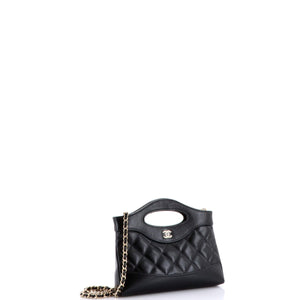 31 Shopping Bag Clutch with Chain Quilted Shiny Crumpled Calfskin Small