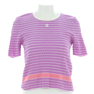 Women's CC Ribbed Short Sleeve Sweater Cotton and Polyamide Blend