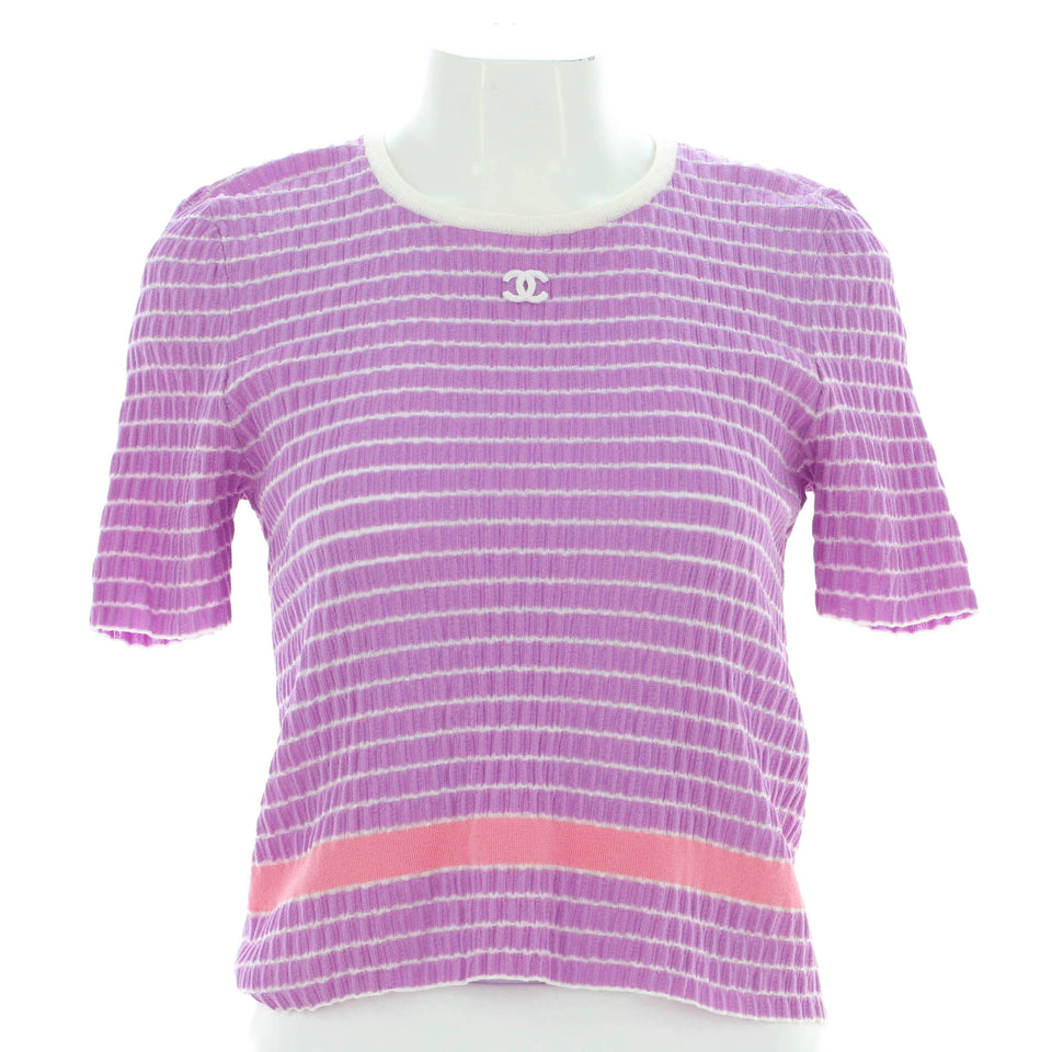 Women's CC Ribbed Short Sleeve Sweater Cotton and Polyamide Blend