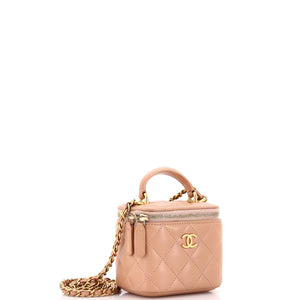 Classic Top Handle Vanity Case with Chain Quilted Lambskin Mini