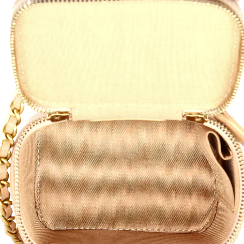 Classic Top Handle Vanity Case with Chain Quilted Lambskin Mini
