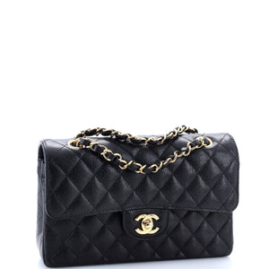 Classic Double Flap Bag Quilted Caviar Small