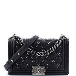 Boy Flap Bag Studded Quilted Distressed Calfskin Old Medium