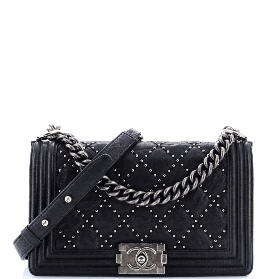 Boy Flap Bag Studded Quilted Distressed Calfskin Old Medium