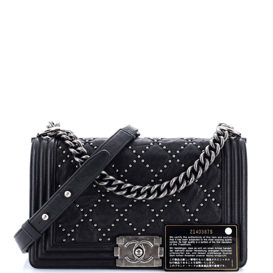 Boy Flap Bag Studded Quilted Distressed Calfskin Old Medium