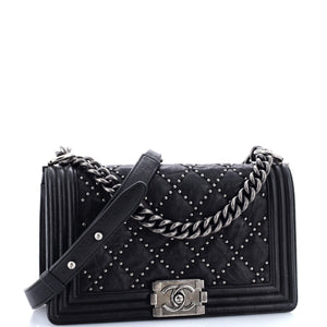 Boy Flap Bag Studded Quilted Distressed Calfskin Old Medium