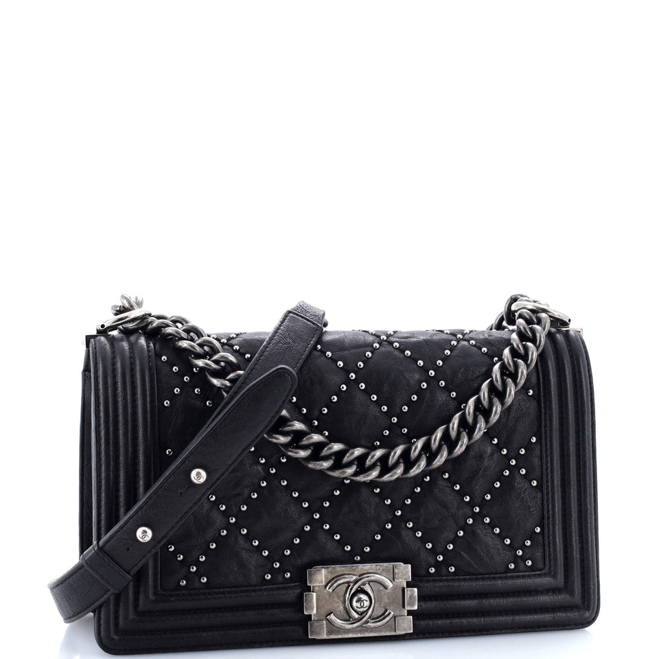 Boy Flap Bag Studded Quilted Distressed Calfskin Old Medium