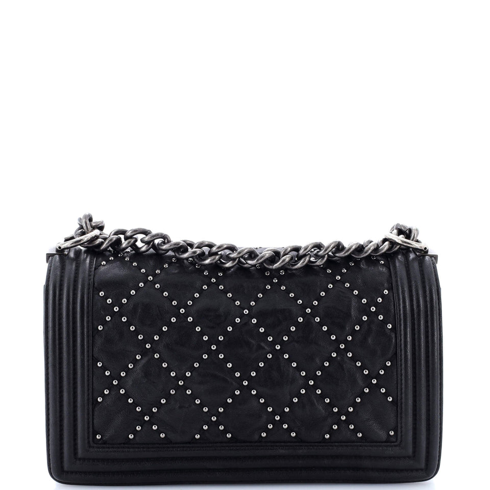Boy Flap Bag Studded Quilted Distressed Calfskin Old Medium