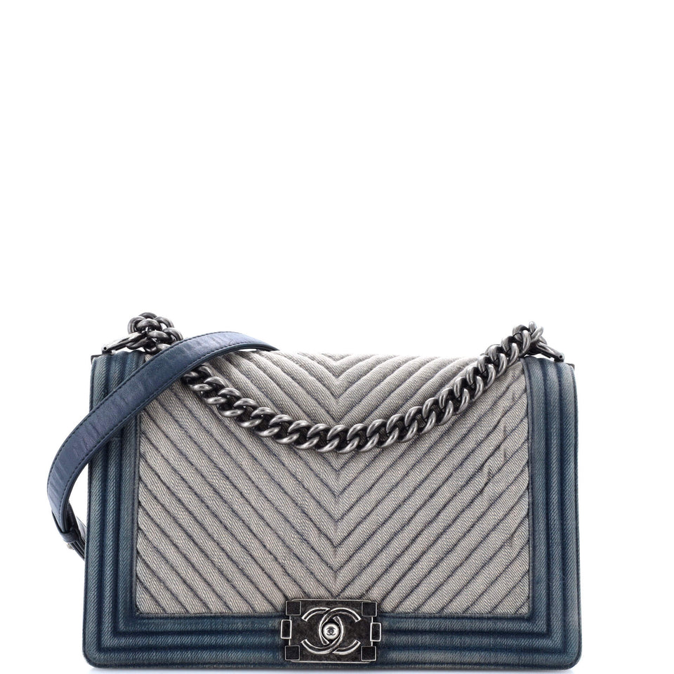 Boy Flap Bag Chevron Denim New Medium