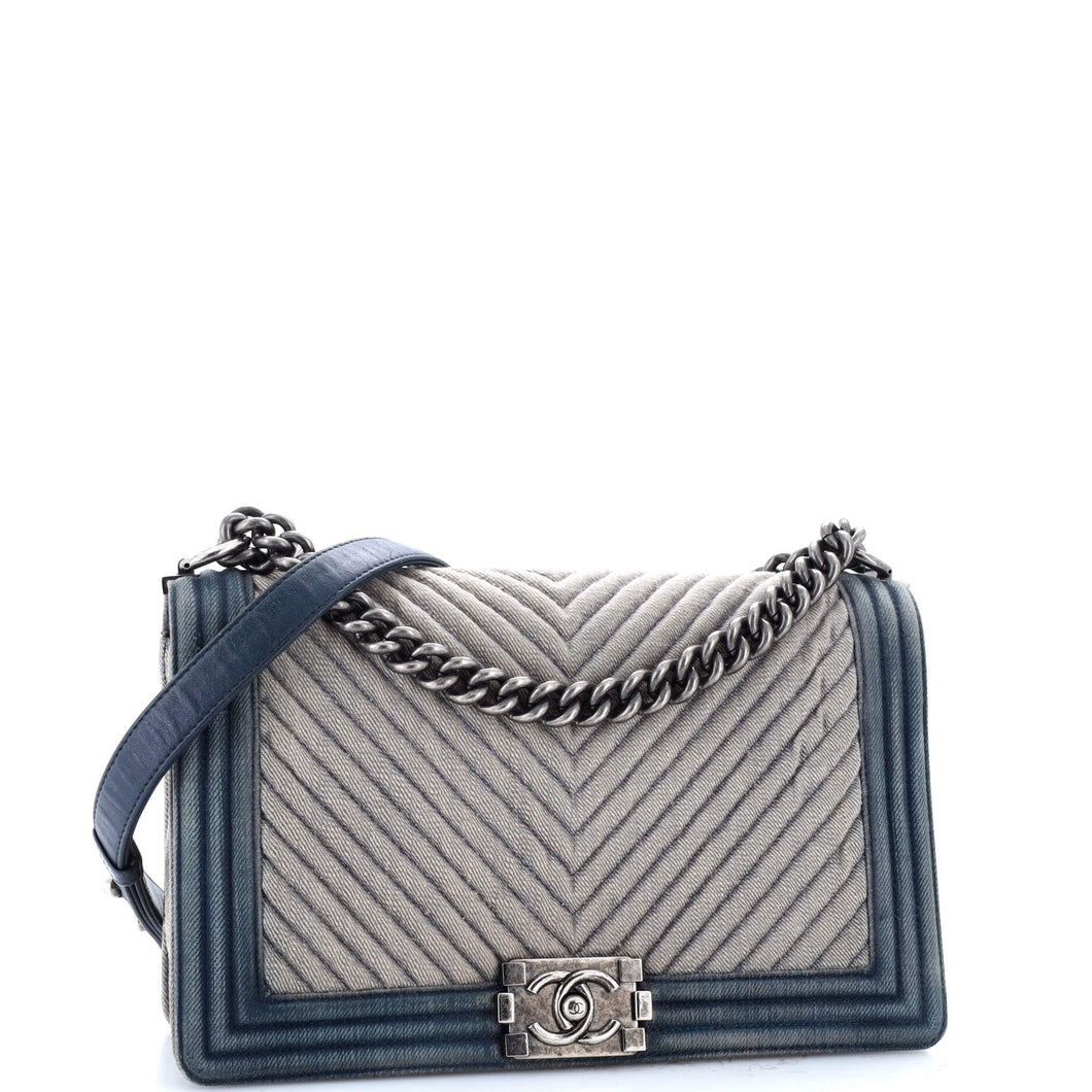 Boy Flap Bag Chevron Denim New Medium