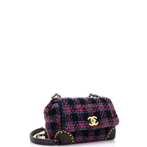 CC Chain Flap Bag Quilted Tweed with Leather Chain Detail Mini