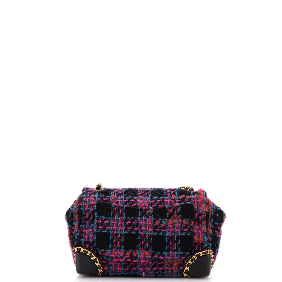 CC Chain Flap Bag Quilted Tweed with Leather Chain Detail Mini