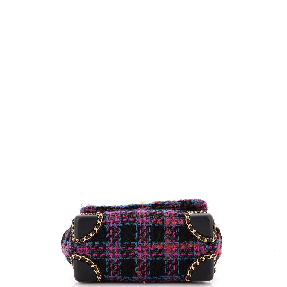 CC Chain Flap Bag Quilted Tweed with Leather Chain Detail Mini