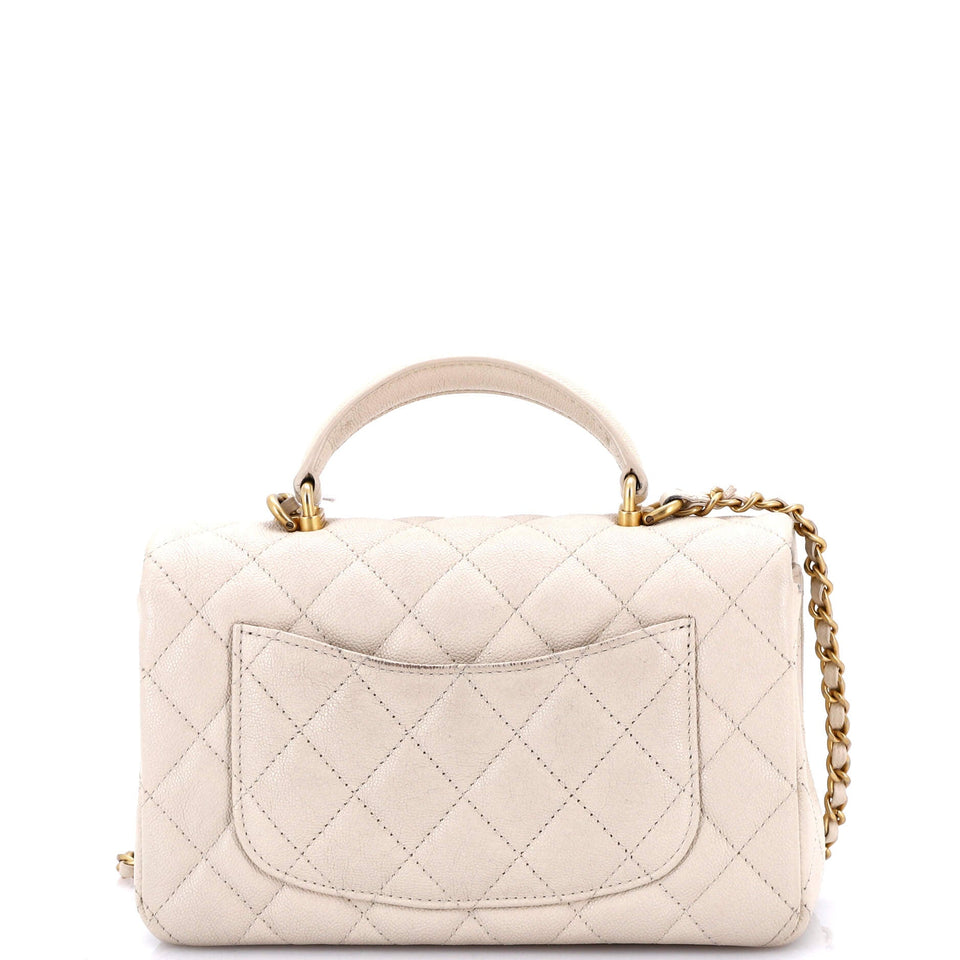 Classic Single Flap Top Handle Bag Quilted Caviar Mini