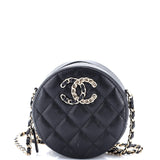 French New Wave Round Clutch with Chain Quilted Caviar