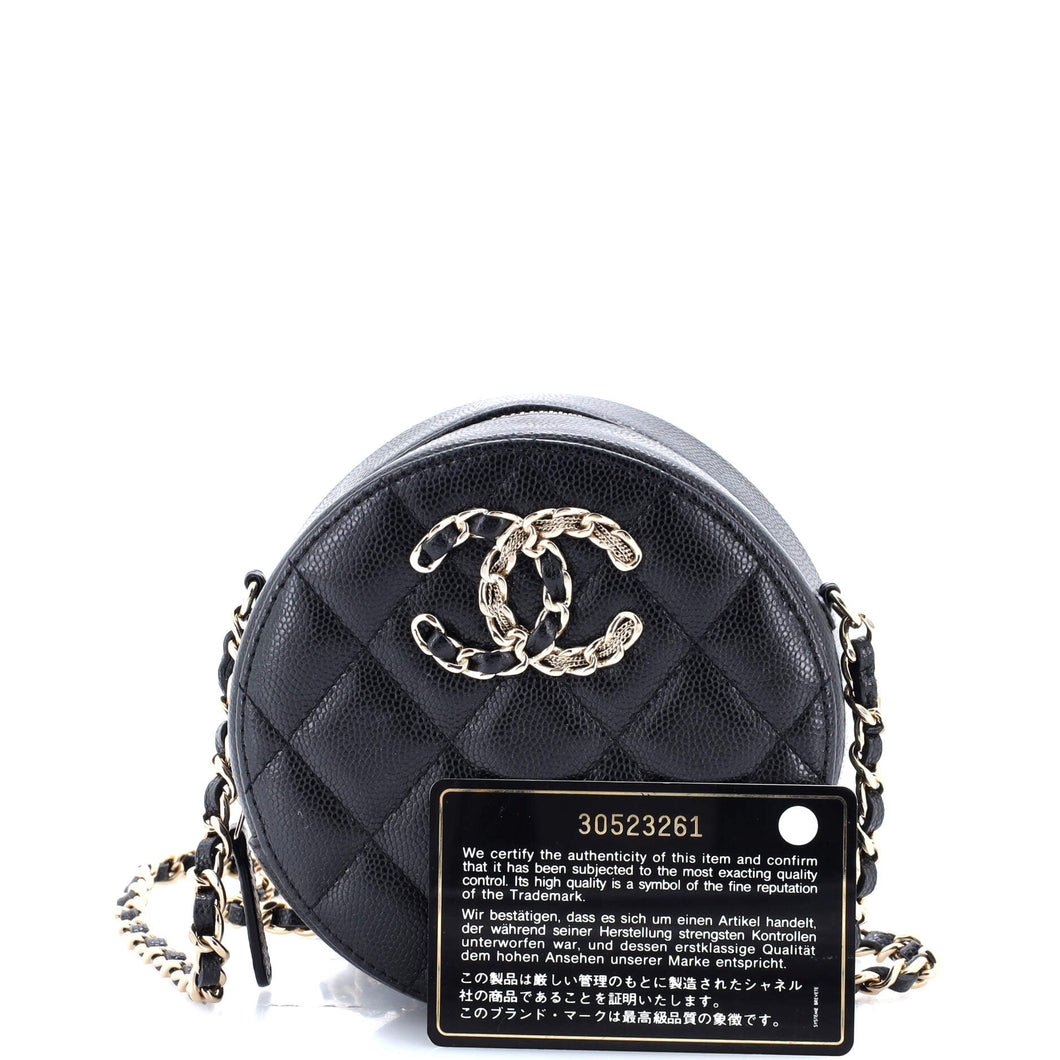 French New Wave Round Clutch with Chain Quilted Caviar