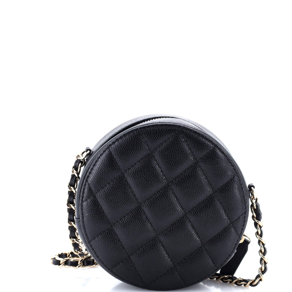 French New Wave Round Clutch with Chain Quilted Caviar