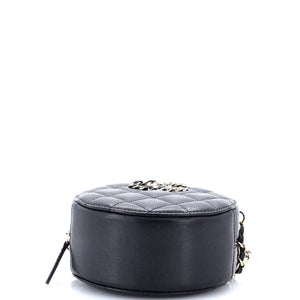 French New Wave Round Clutch with Chain Quilted Caviar