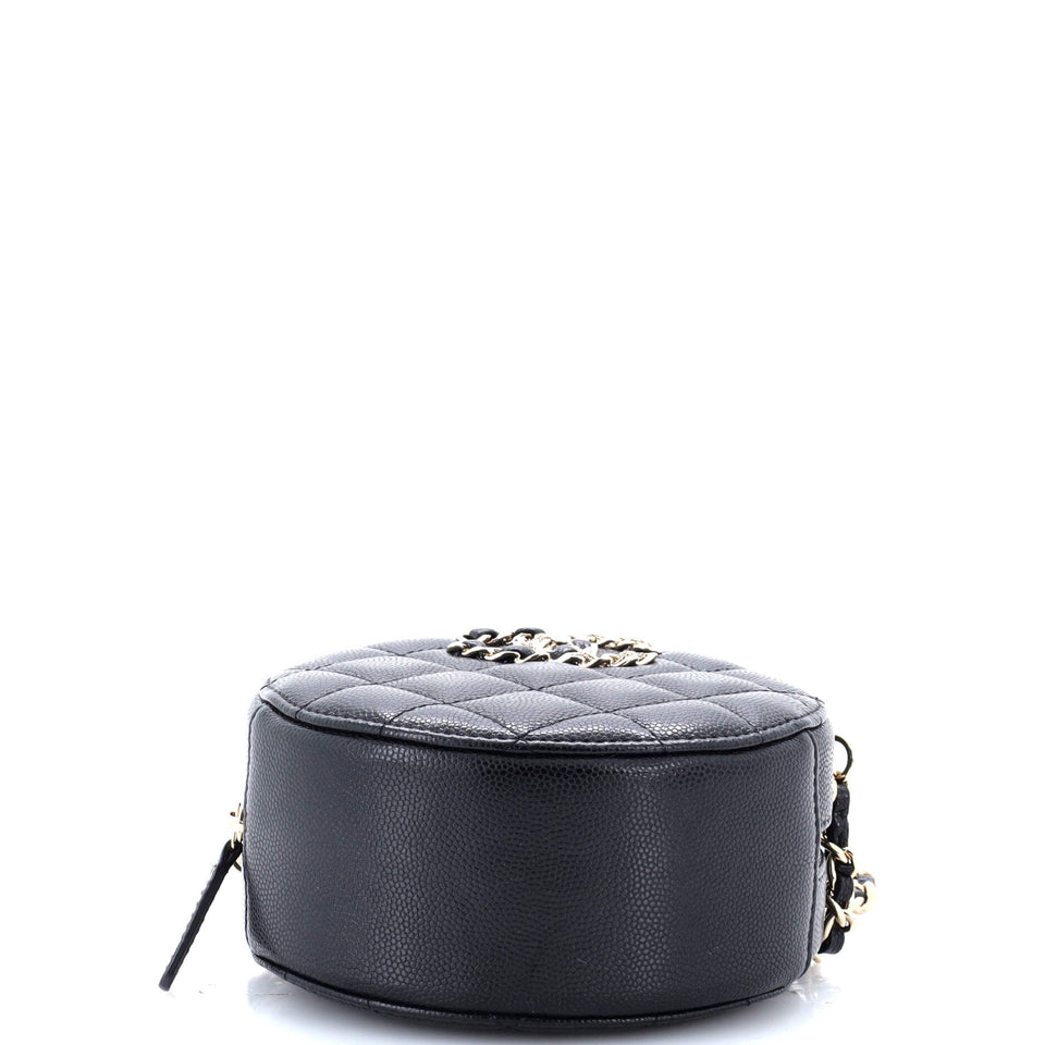 French New Wave Round Clutch with Chain Quilted Caviar