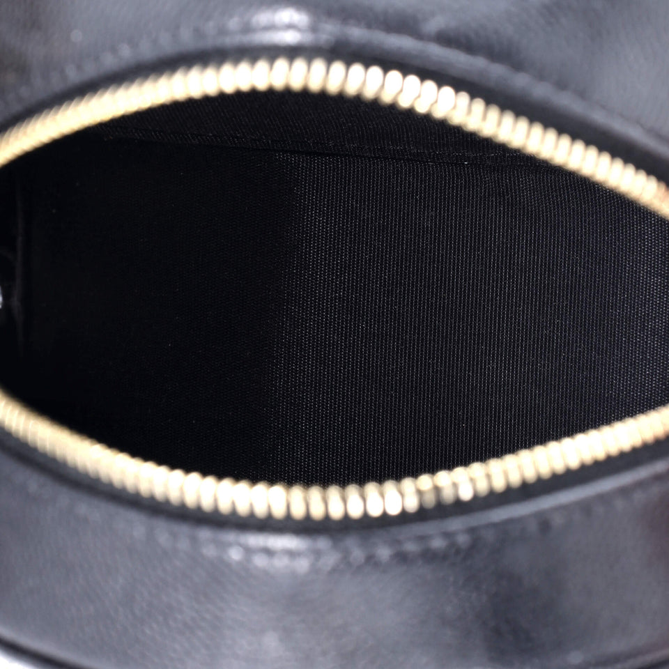 French New Wave Round Clutch with Chain Quilted Caviar