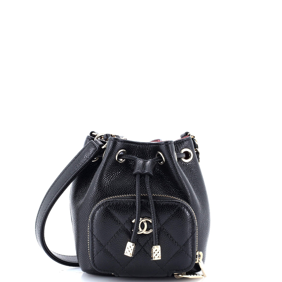 Business Affinity Drawstring Bucket Bag Quilted Caviar Mini