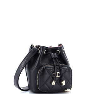 Business Affinity Drawstring Bucket Bag Quilted Caviar Mini