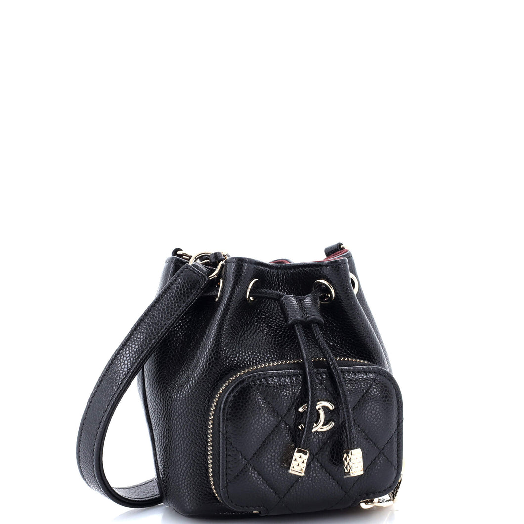 Business Affinity Drawstring Bucket Bag Quilted Caviar Mini