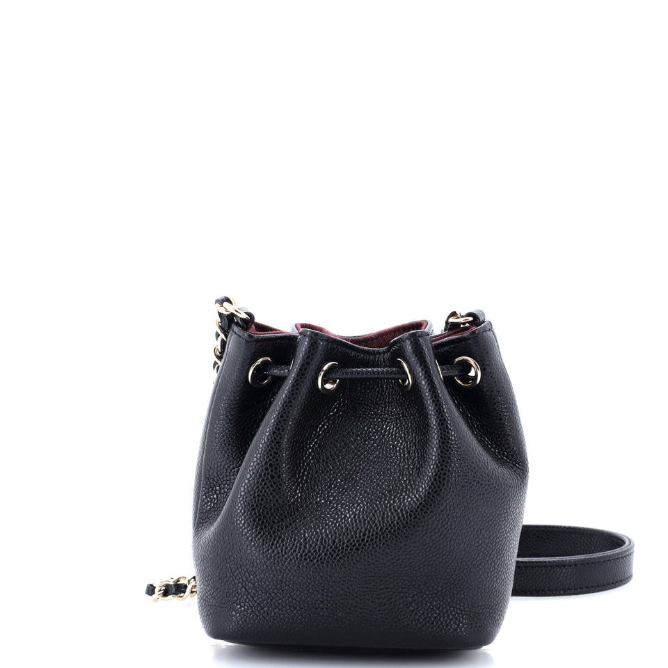 Business Affinity Drawstring Bucket Bag Quilted Caviar Mini