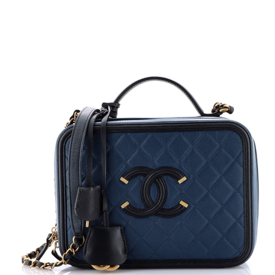 Filigree Vanity Case Quilted Caviar Large