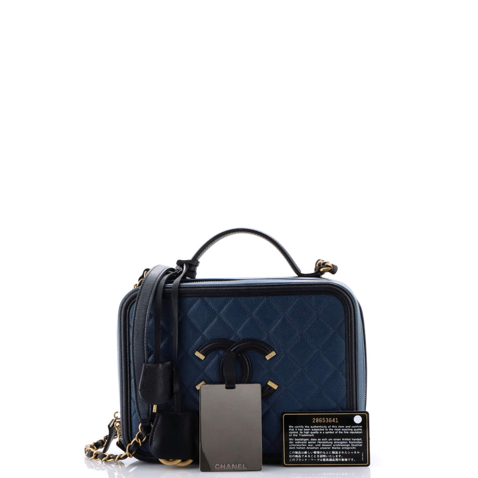 Filigree Vanity Case Quilted Caviar Large