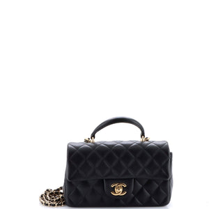 Classic Single Flap Top Handle Bag Quilted Lambskin Mini