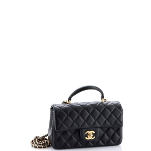 Classic Single Flap Top Handle Bag Quilted Lambskin Mini