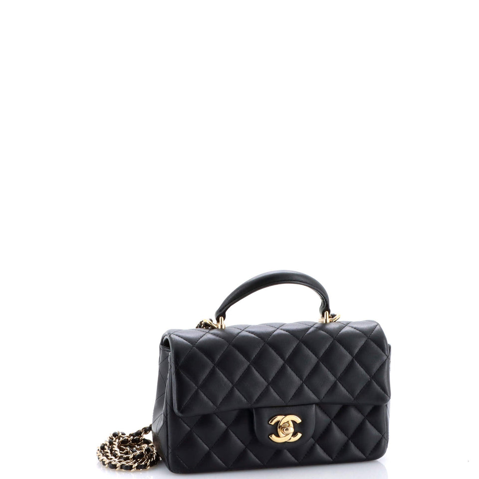 Classic Single Flap Top Handle Bag Quilted Lambskin Mini