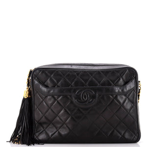 Vintage Camera Tassel Bag Quilted Leather Large