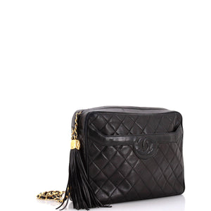 Vintage Camera Tassel Bag Quilted Leather Large