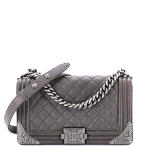 Paris-Dallas Boy Flap Bag Quilted Calfskin with Metal Adornments Old Medium