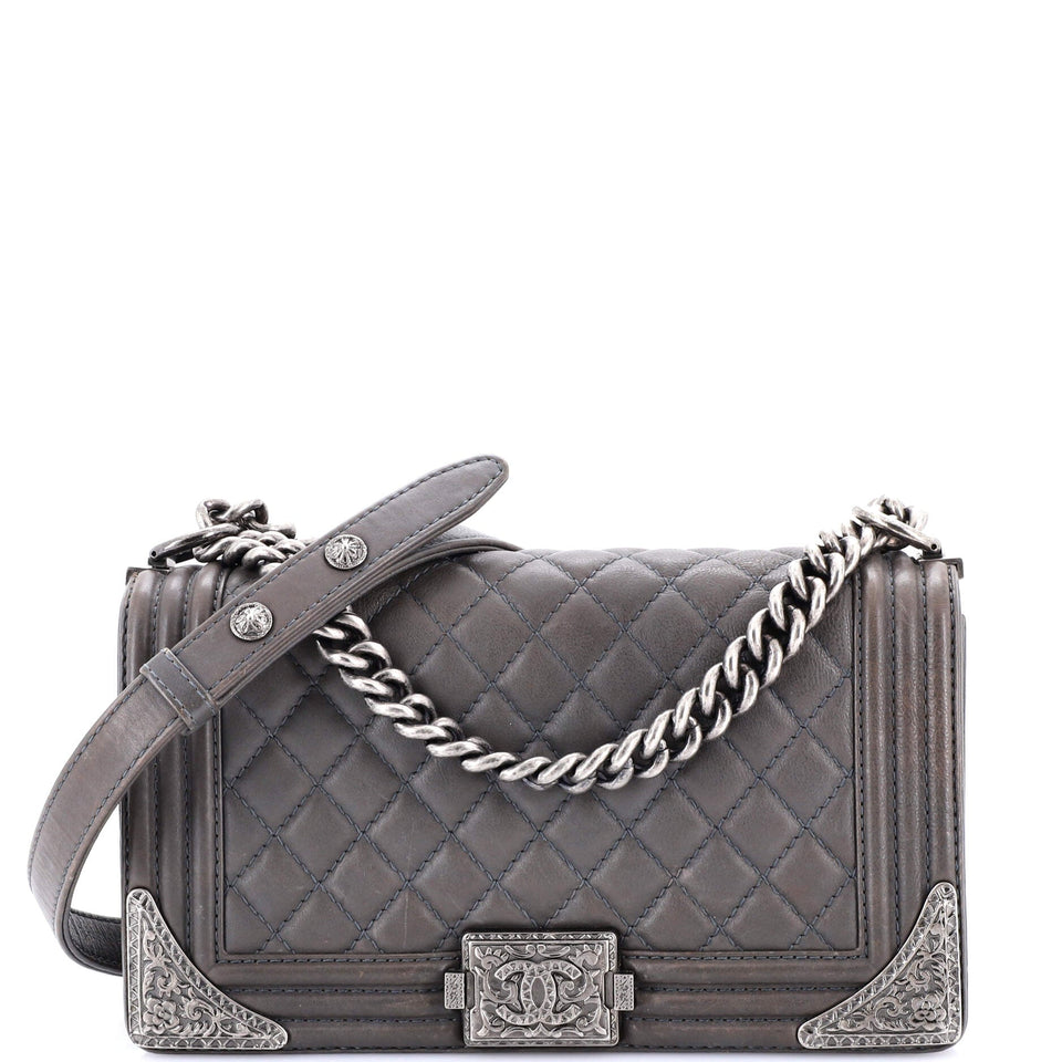 Paris-Dallas Boy Flap Bag Quilted Calfskin with Metal Adornments Old Medium