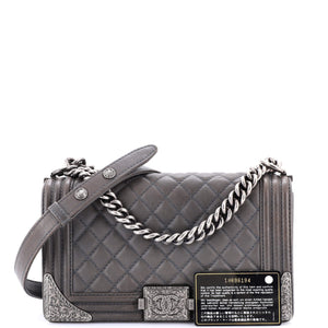 Paris-Dallas Boy Flap Bag Quilted Calfskin with Metal Adornments Old Medium