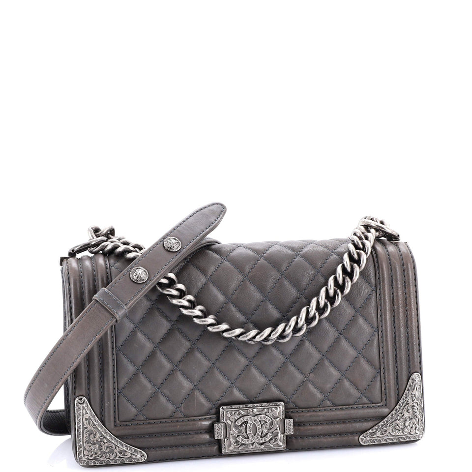Paris-Dallas Boy Flap Bag Quilted Calfskin with Metal Adornments Old Medium