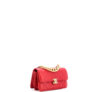 CC Compartment Chain Top Handle Bag Quilted Lambskin Mini