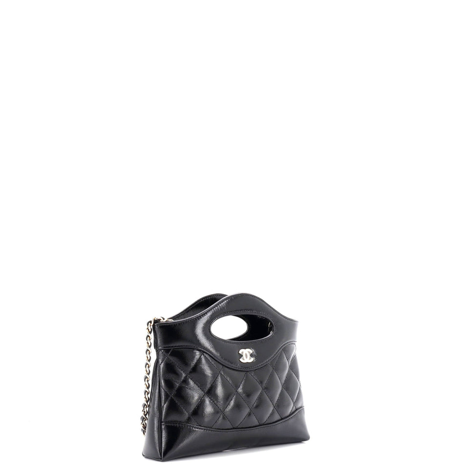 31 Shopping Bag Clutch with Chain Quilted Shiny Crumpled Calfskin Small