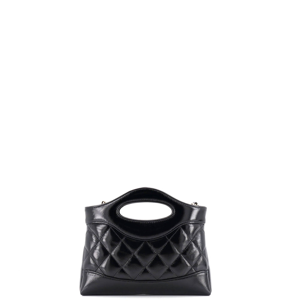31 Shopping Bag Clutch with Chain Quilted Shiny Crumpled Calfskin Small