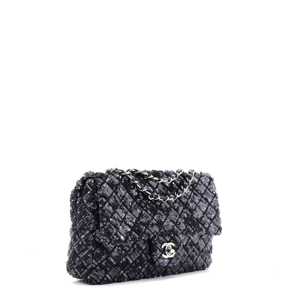 Classic Single Flap Bag Quilted Satin and Sequins Medium
