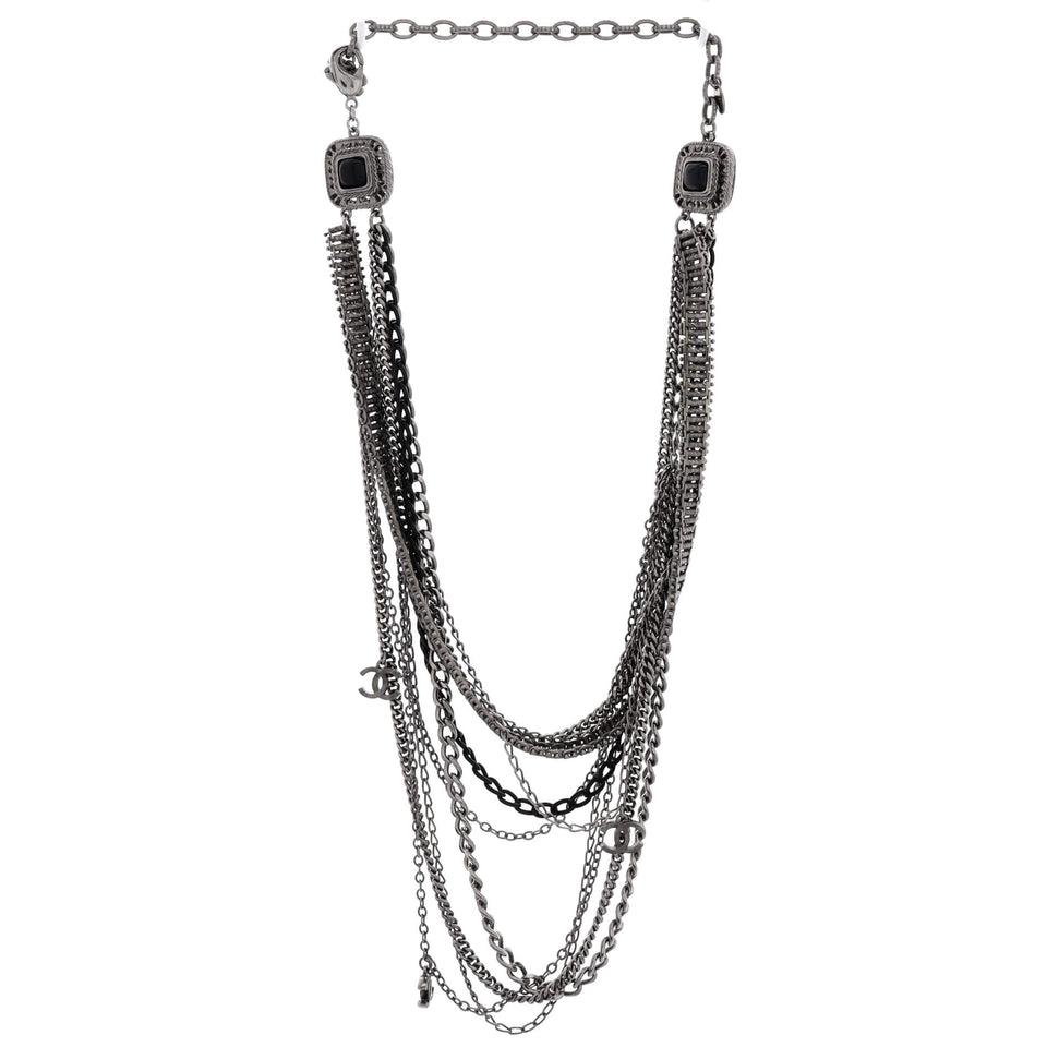 CC Multistrand Loop Chain Necklace Metal and Enamel with Crystals