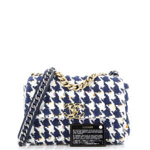 19 Flap Bag Quilted Houndstooth Tweed and Ribbon Medium