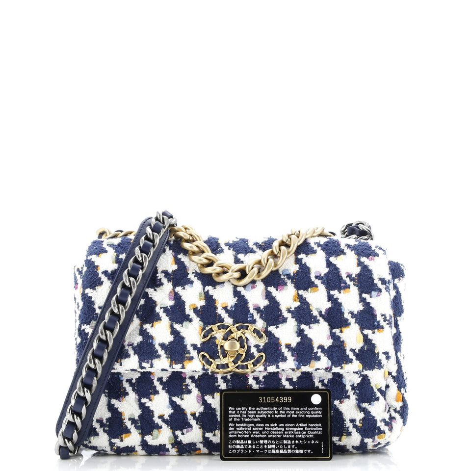 19 Flap Bag Quilted Houndstooth Tweed and Ribbon Medium