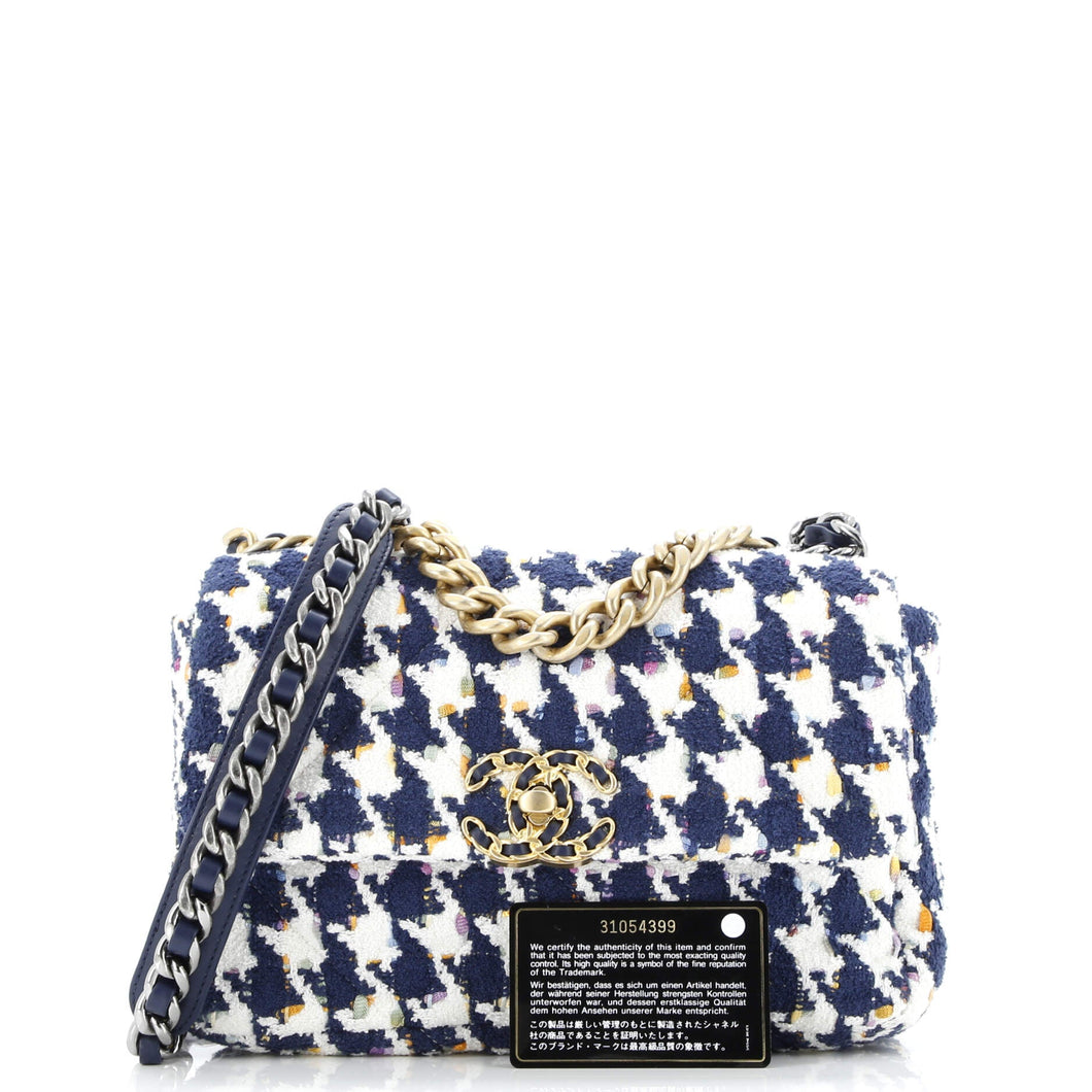 19 Flap Bag Quilted Houndstooth Tweed and Ribbon Medium
