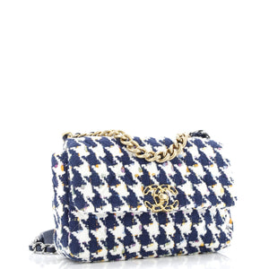 19 Flap Bag Quilted Houndstooth Tweed and Ribbon Medium
