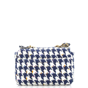 19 Flap Bag Quilted Houndstooth Tweed and Ribbon Medium